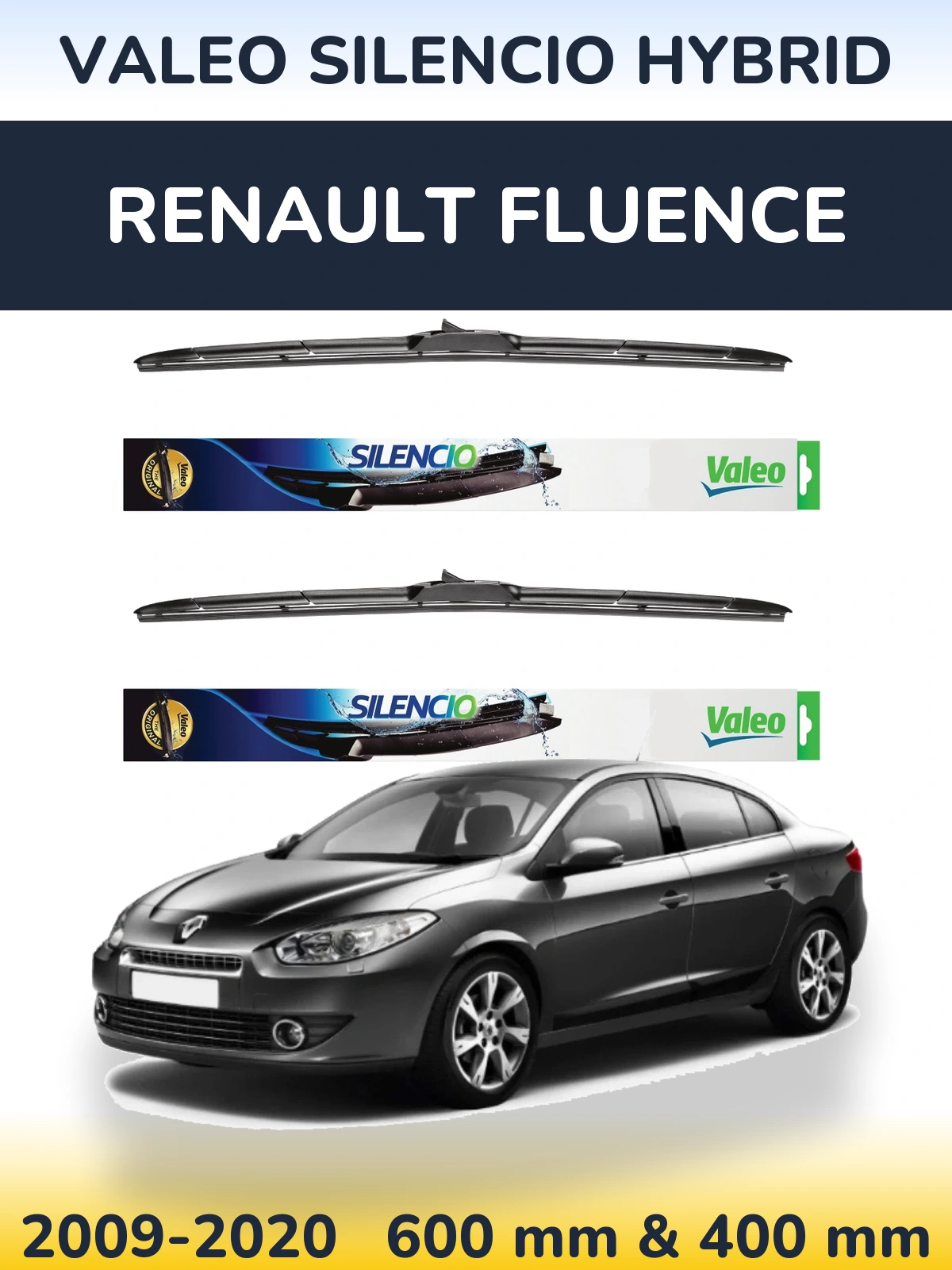 Komplet przednich wycieraczek Valeo Silencio Hybrid 600 & 400 mm do Renault Fluence 2009-2020