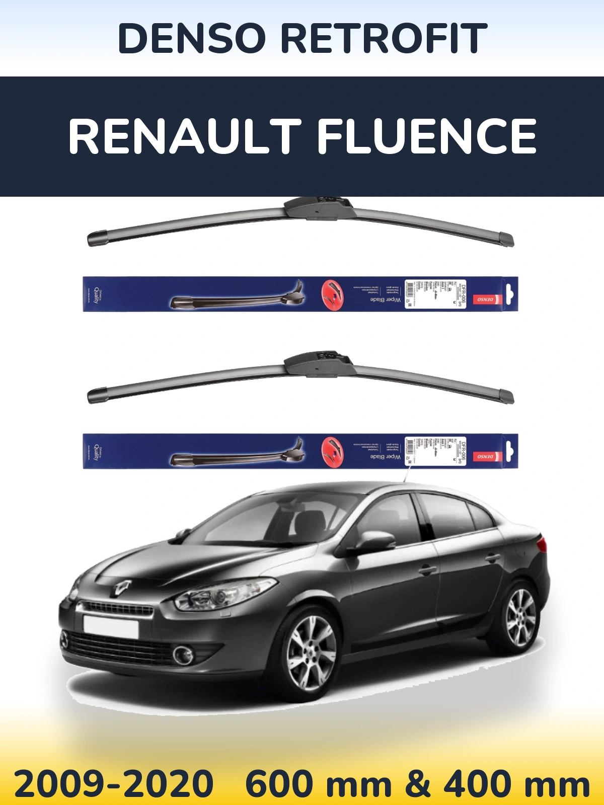 Komplet przednich wycieraczek Denso Retrofit 600 & 400 mm do Renault Fluence 2009-2020