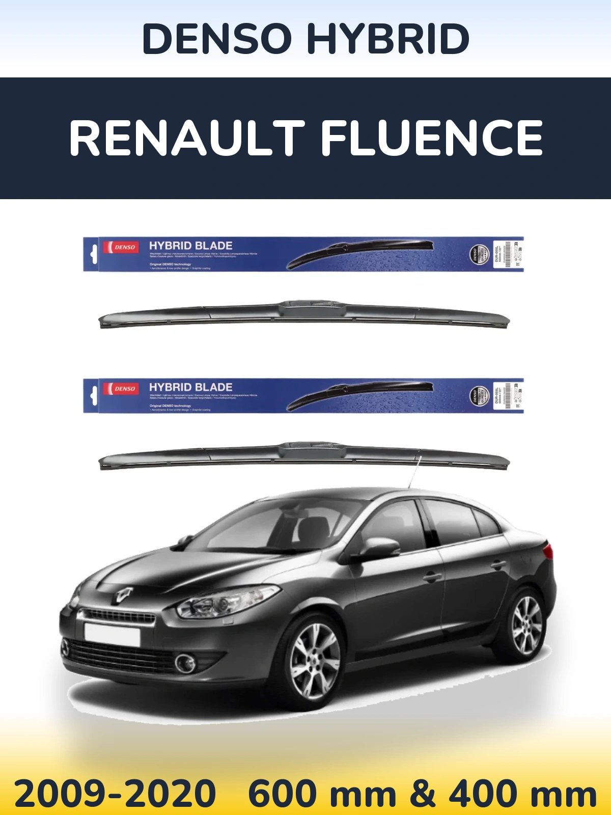 Komplet przednich wycieraczek Denso Hybrid 600 & 400 mm do Renault Fluence 2009-2020