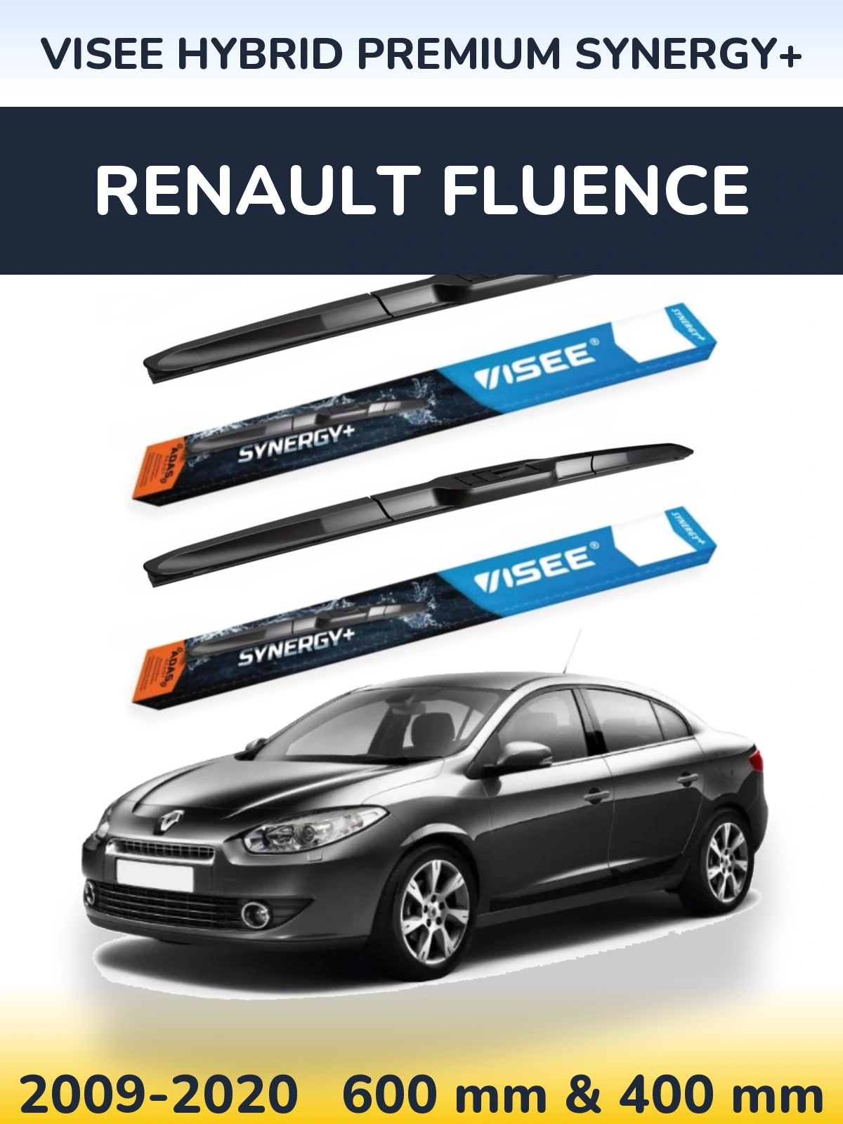 Komplet przednich wycieraczek VISEE HYBRID PREMIUM SYNERGY+ 600 & 400 mm do Renault Fluence 2009-2020