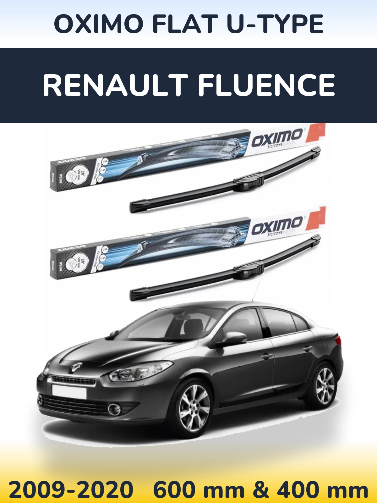 Komplet przednich wycieraczek Oximo Flat U-type 600 & 400 mm do Renault Fluence 2009-2020