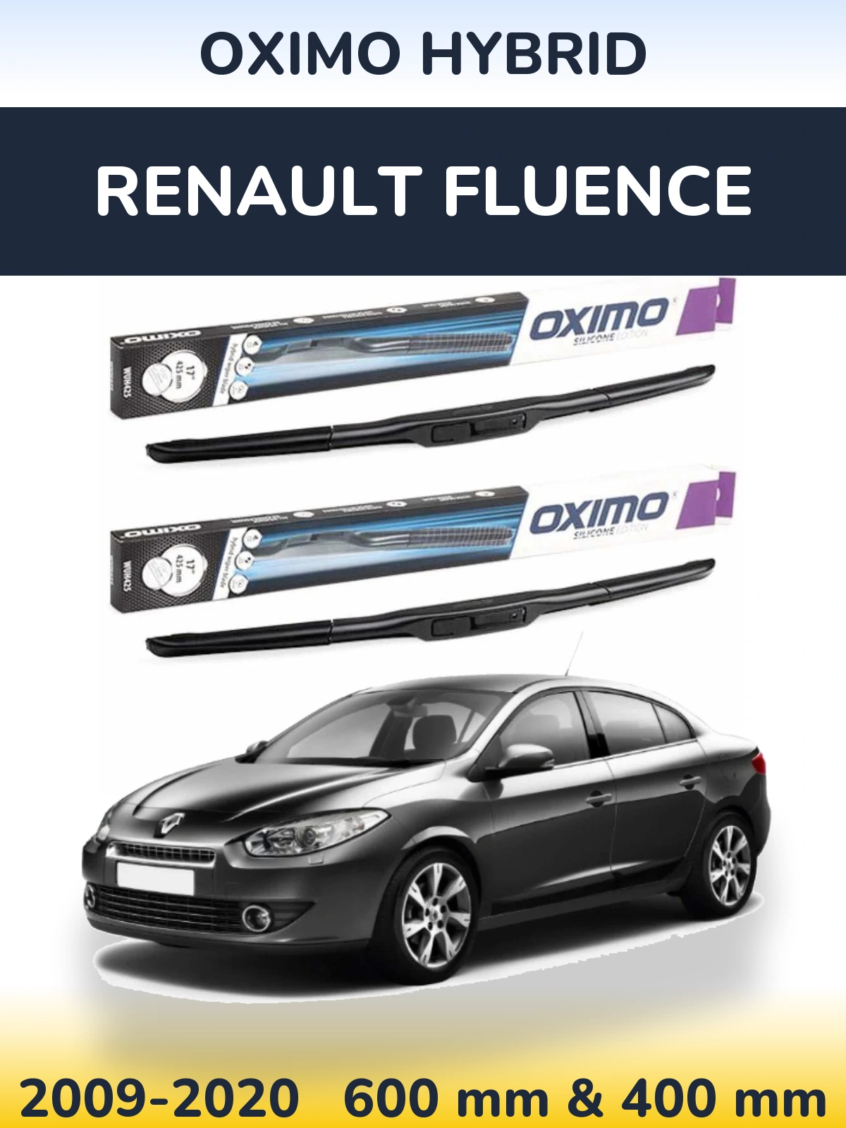 Komplet przednich wycieraczek Oximo Hybrid 600 & 400 mm do Renault Fluence 2009-2020