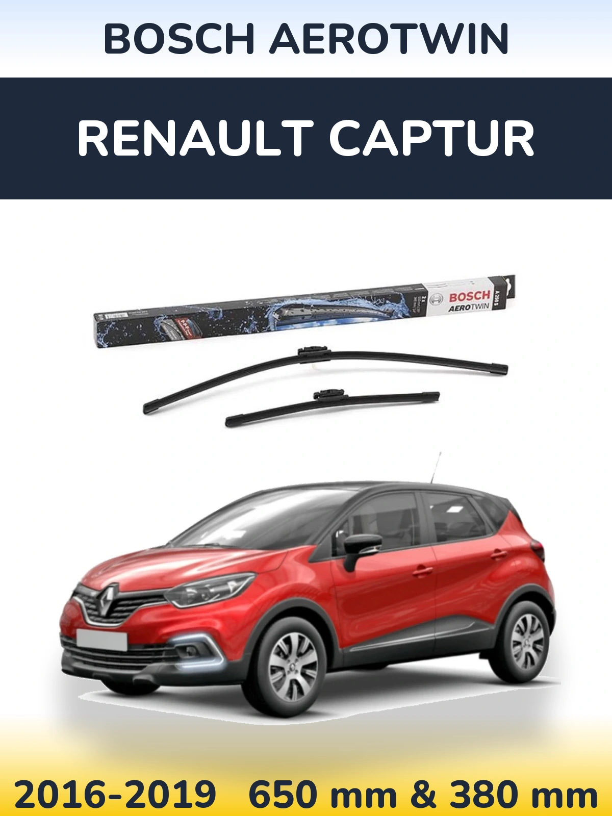 Комплект передних дворников BOSCH AeroTwin 650 & 360 мм для Renault Captur 2016-2019