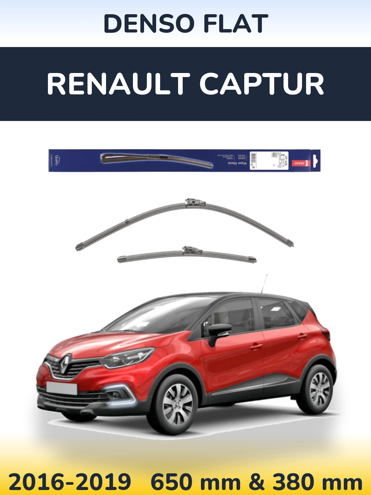 Front wiper blade set Denso Flat 650 & 380 mm for Renault Captur 2016-2019