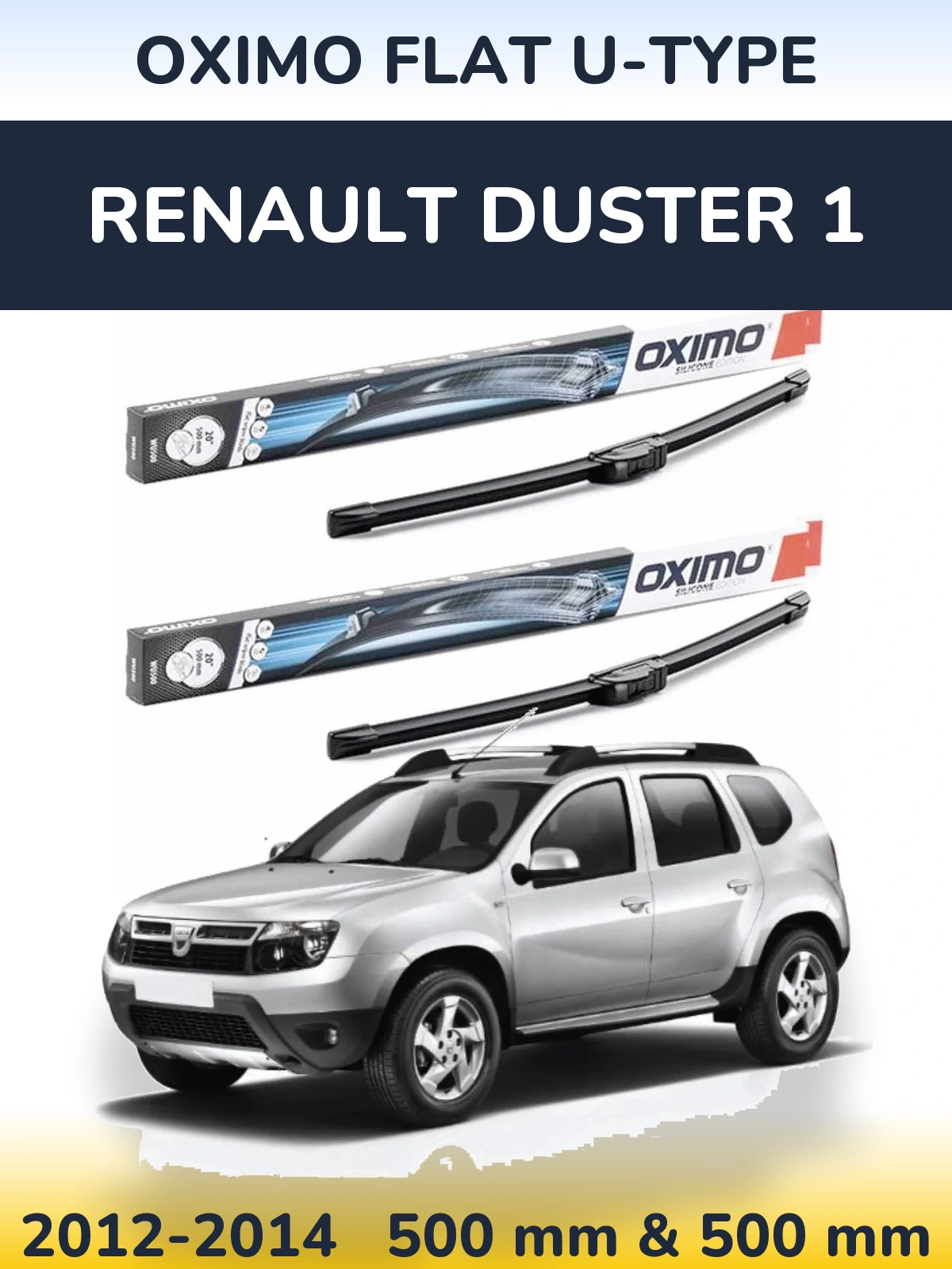 Комплект передних дворников Oximo Flat U-type 500 & 500 мм для Renault Duster 1 2012-2014