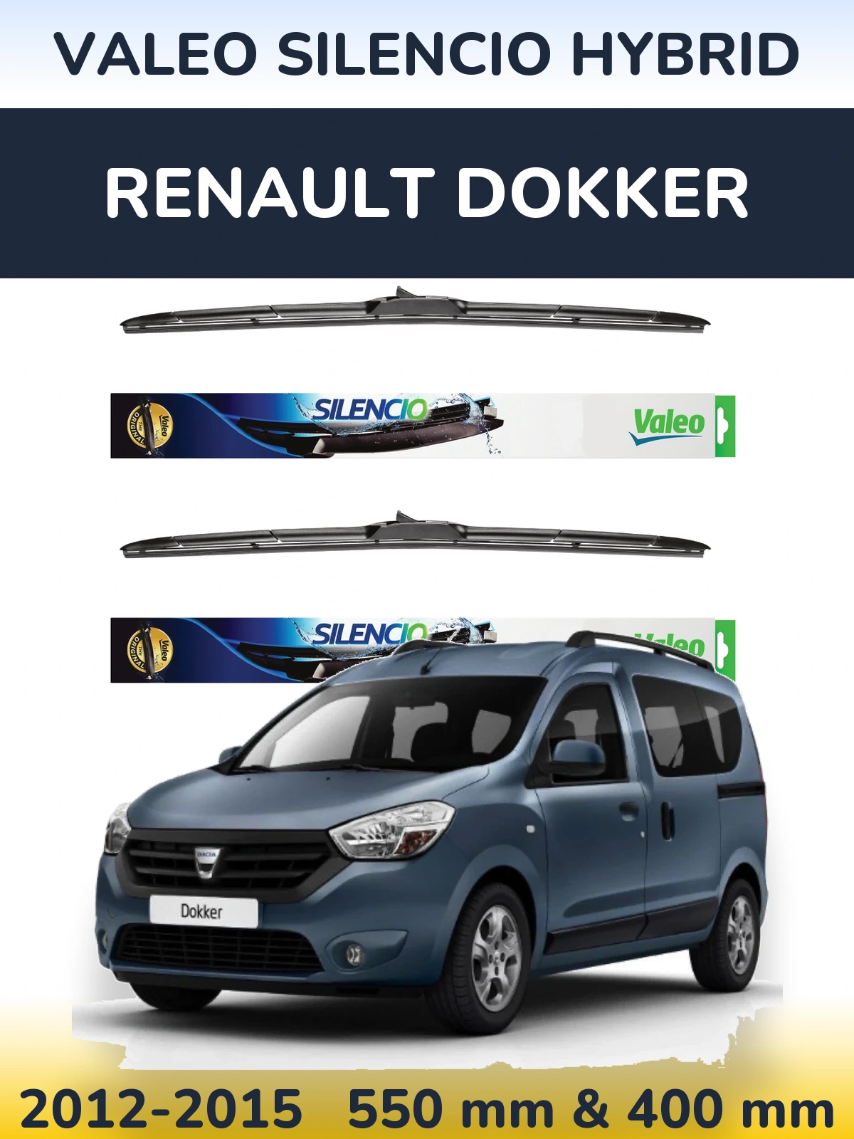 Комплект передних дворников Valeo Silencio Hybrid 550 & 400 мм для Renault Dokker 2012-2015