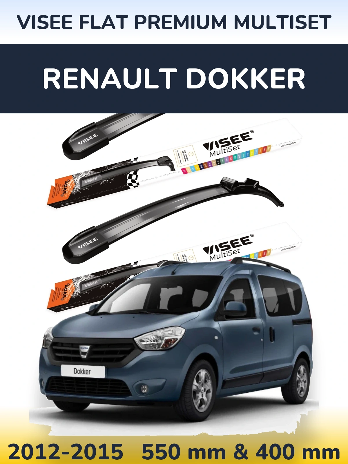 Komplet przednich wycieraczek VISEE FLAT PREMIUM MultiSet 550 & 400 mm do Renault Dokker 2012-2015