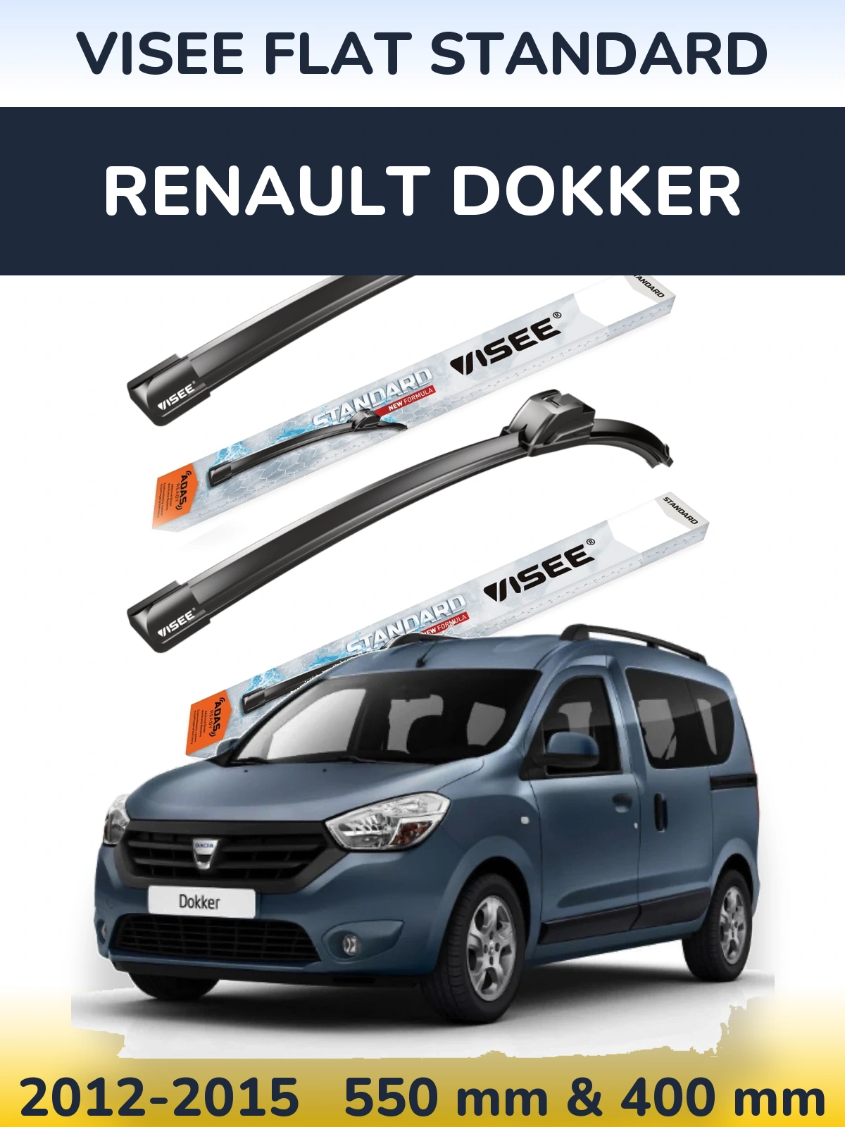Комплект передних дворников VISEE FLAT STANDARD 550 & 400 мм для Renault Dokker 2012-2015