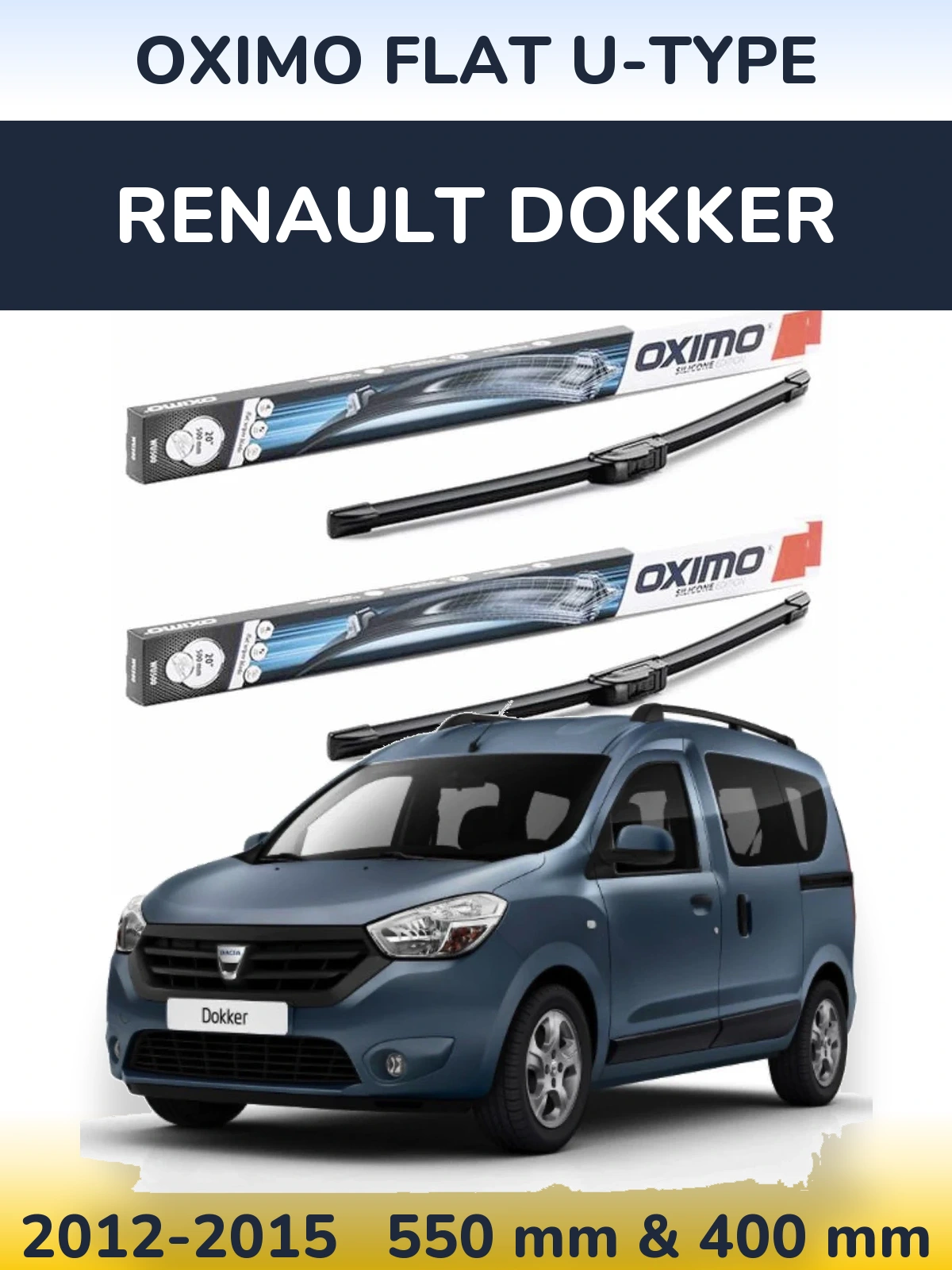 Комплект передних дворников Oximo Flat U-type 550 & 400 мм для Renault Dokker 2012-2015