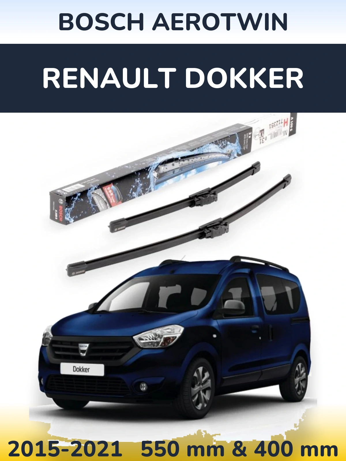 Комплект передних дворников BOSCH AeroTwin 550 & 400 мм для Renault Dokker 2015-2021
