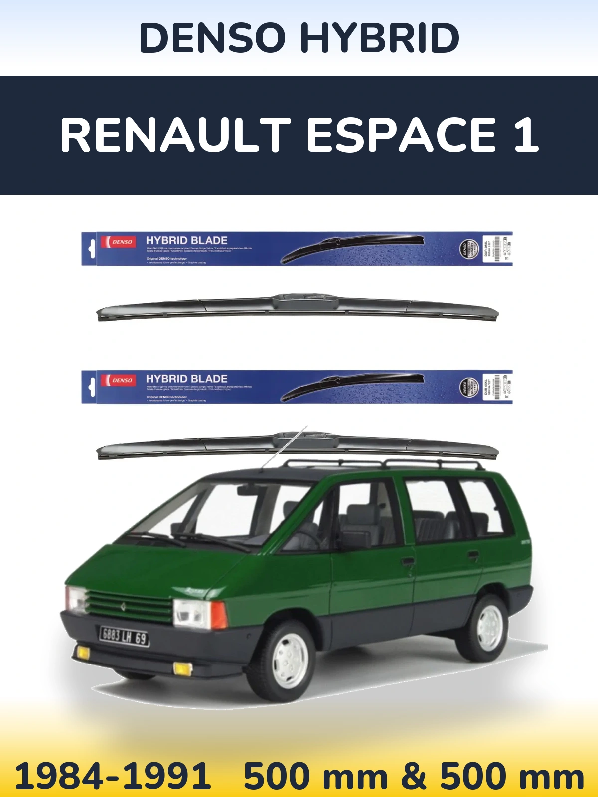 Комплект передних дворников Denso Hybrid 500 & 500 мм для Renault Espace 1 1984-1991