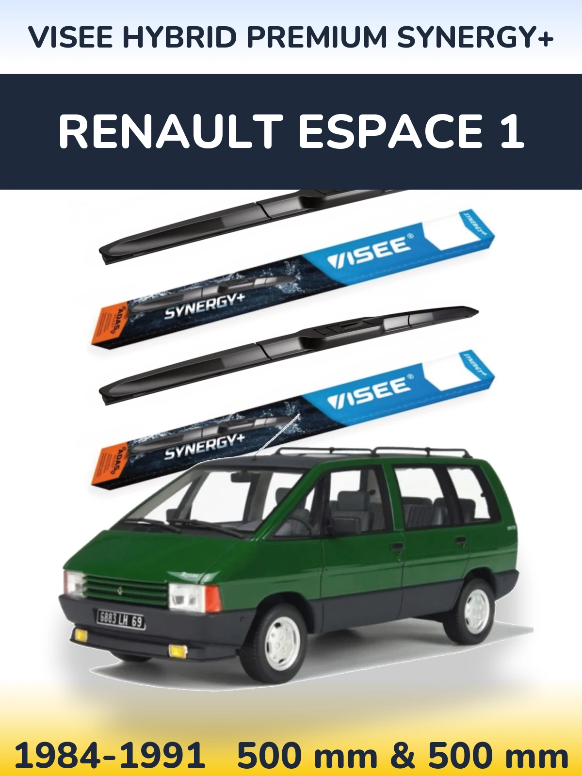 Комплект передних дворников VISEE HYBRID PREMIUM SYNERGY+ 500 & 500 мм для Renault Espace 1 1984-1991