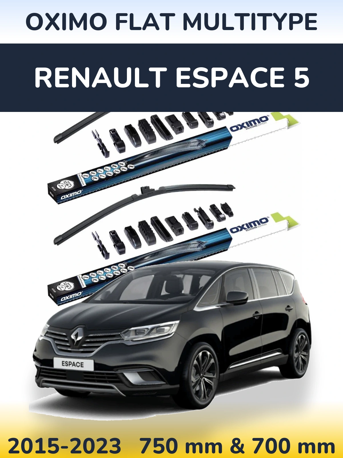 Комплект передних дворников Oximo Flat MultiТипe 750 & 700 мм для Renault Espace 5 2015-2023