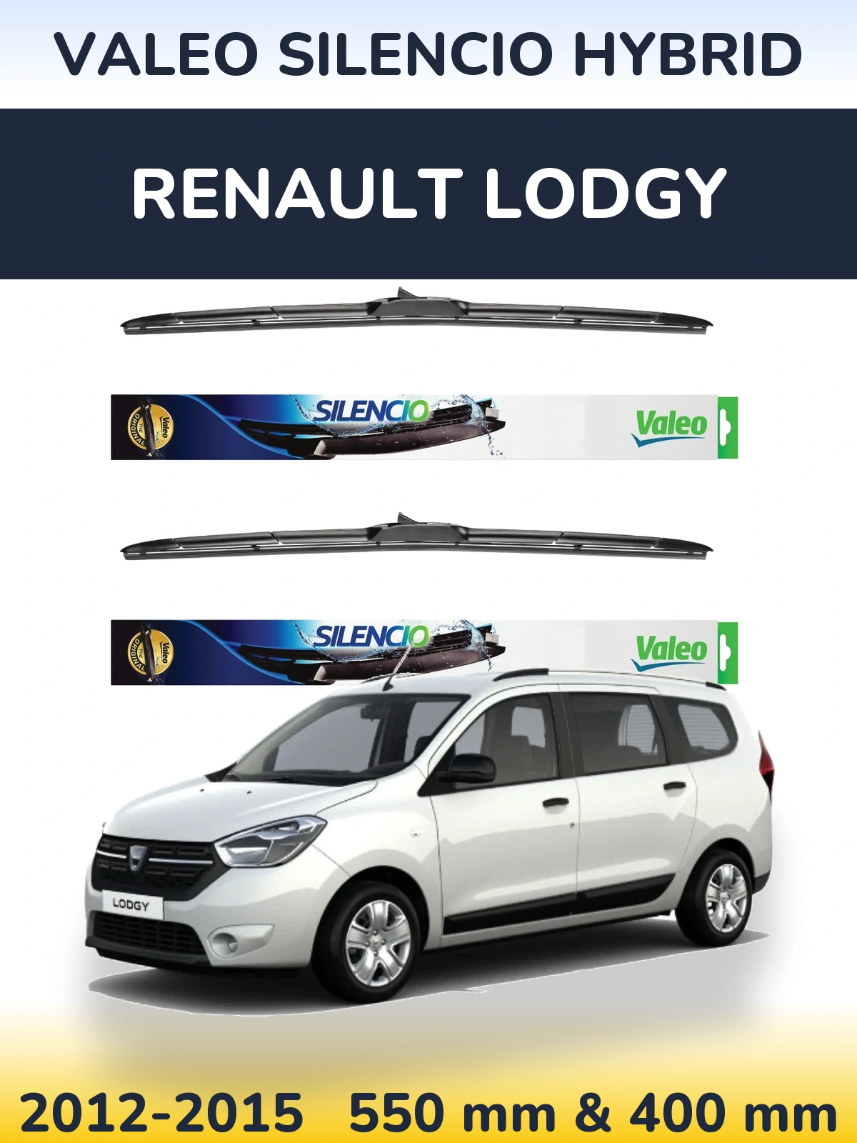 Komplet przednich wycieraczek Valeo Silencio Hybrid 550 & 400 mm do Renault Lodgy 2012-2015