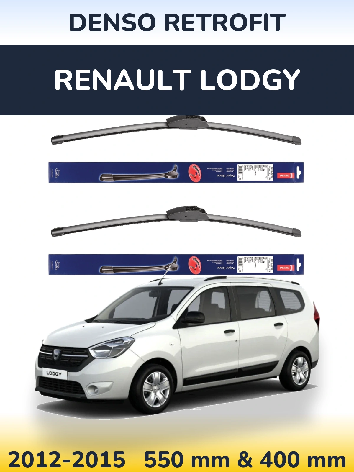 Komplet przednich wycieraczek Denso Retrofit 550 & 400 mm do Renault Lodgy 2012-2015