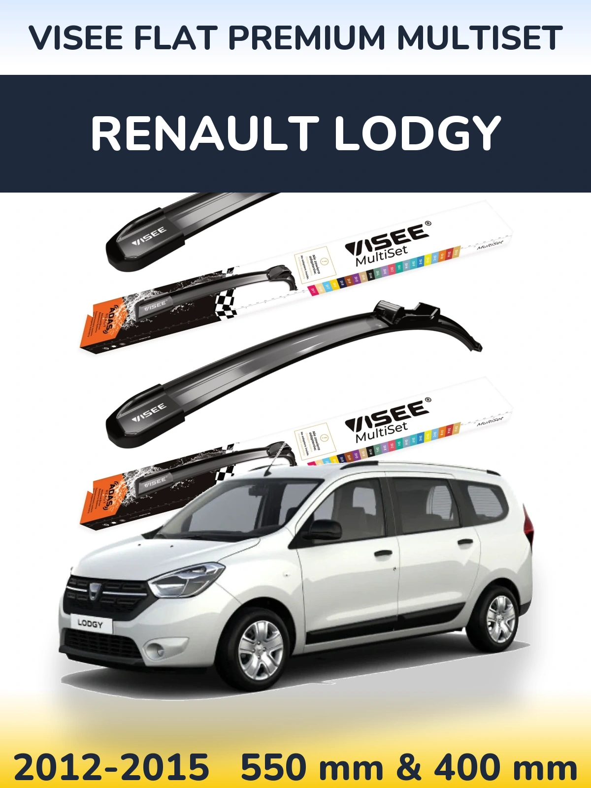 Komplet przednich wycieraczek VISEE FLAT PREMIUM MultiSet 550 & 400 mm do Renault Lodgy 2012-2015