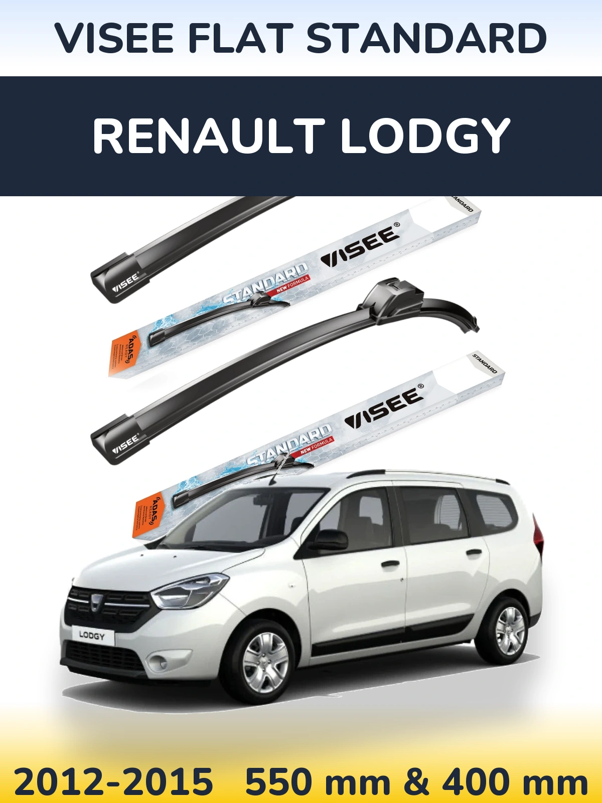 Komplet przednich wycieraczek VISEE FLAT STANDARD 550 & 400 mm do Renault Lodgy 2012-2015