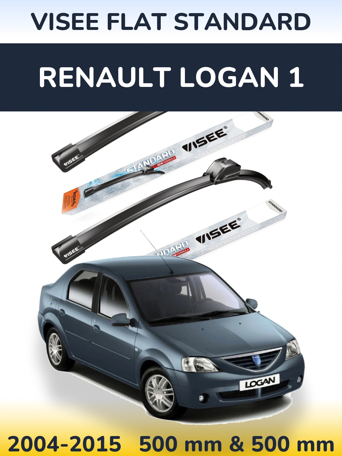 Комплект передних дворников VISEE FLAT STANDARD 500 & 500 мм для Renault Logan 1 2004-2015