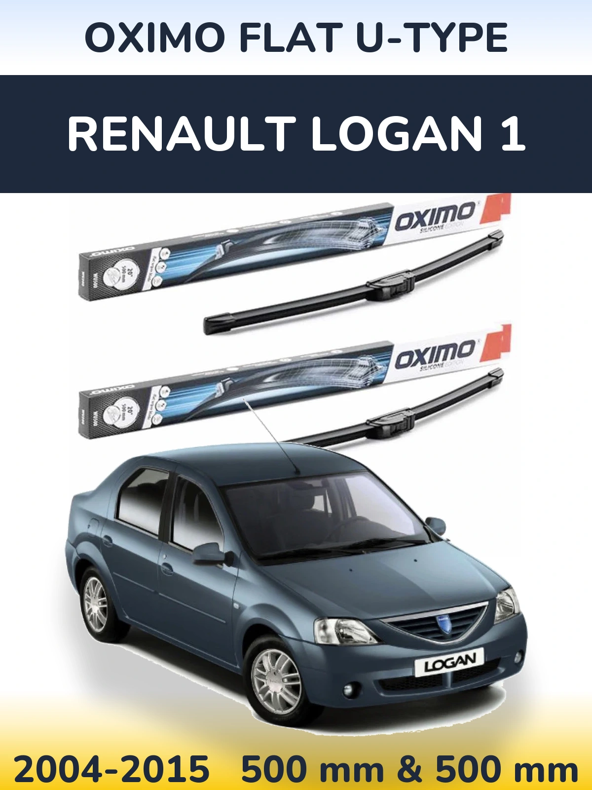 Комплект передних дворников Oximo Flat U-type 500 & 500 мм для Renault Logan 1 2004-2015