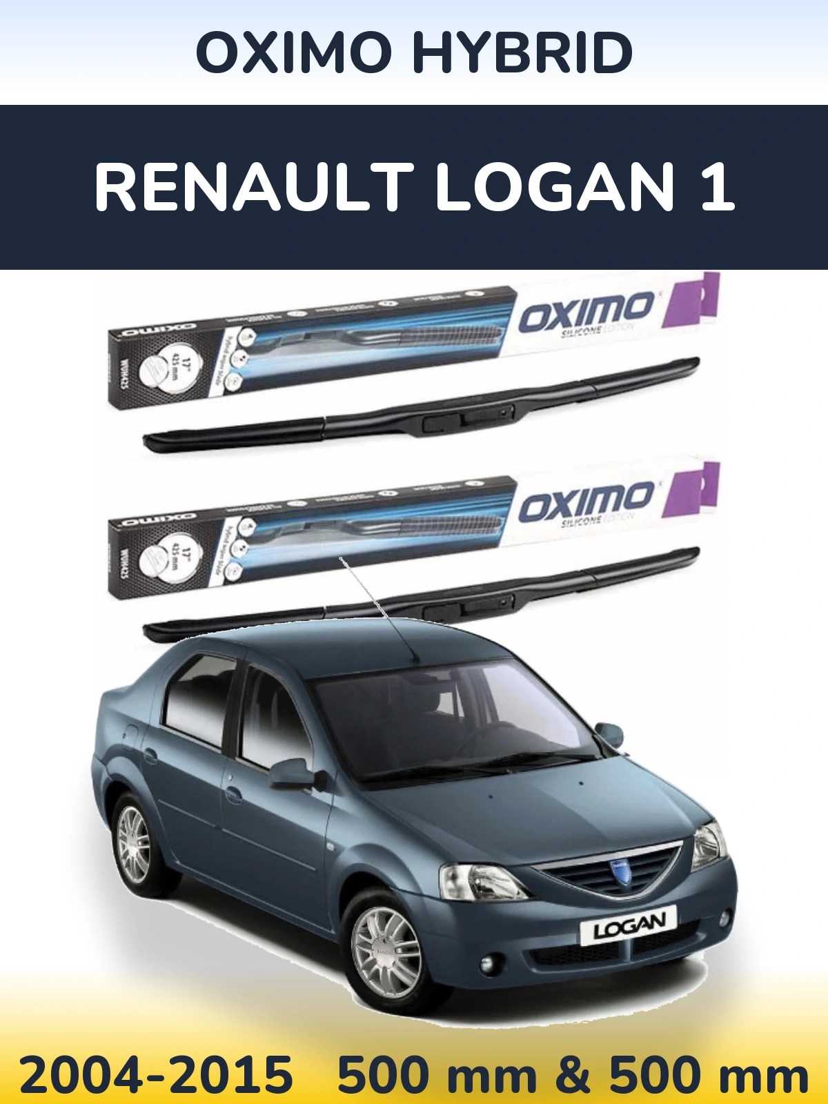 Комплект передних дворников Oximo Hybrid 500 & 500 мм для Renault Logan 1 2004-2015
