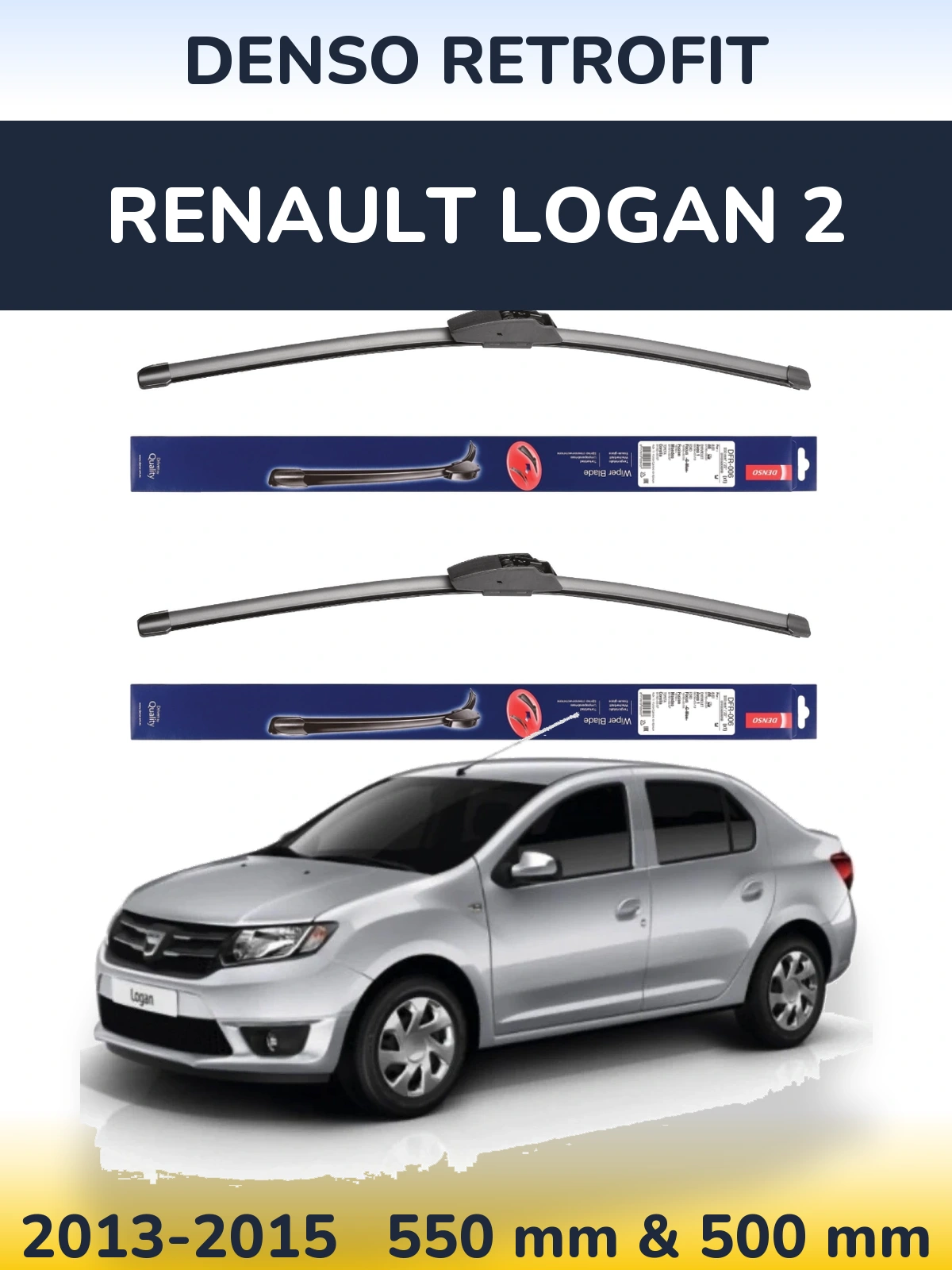 Komplet przednich wycieraczek Denso Retrofit 550 & 500 mm do Renault Logan 2 2013-2015