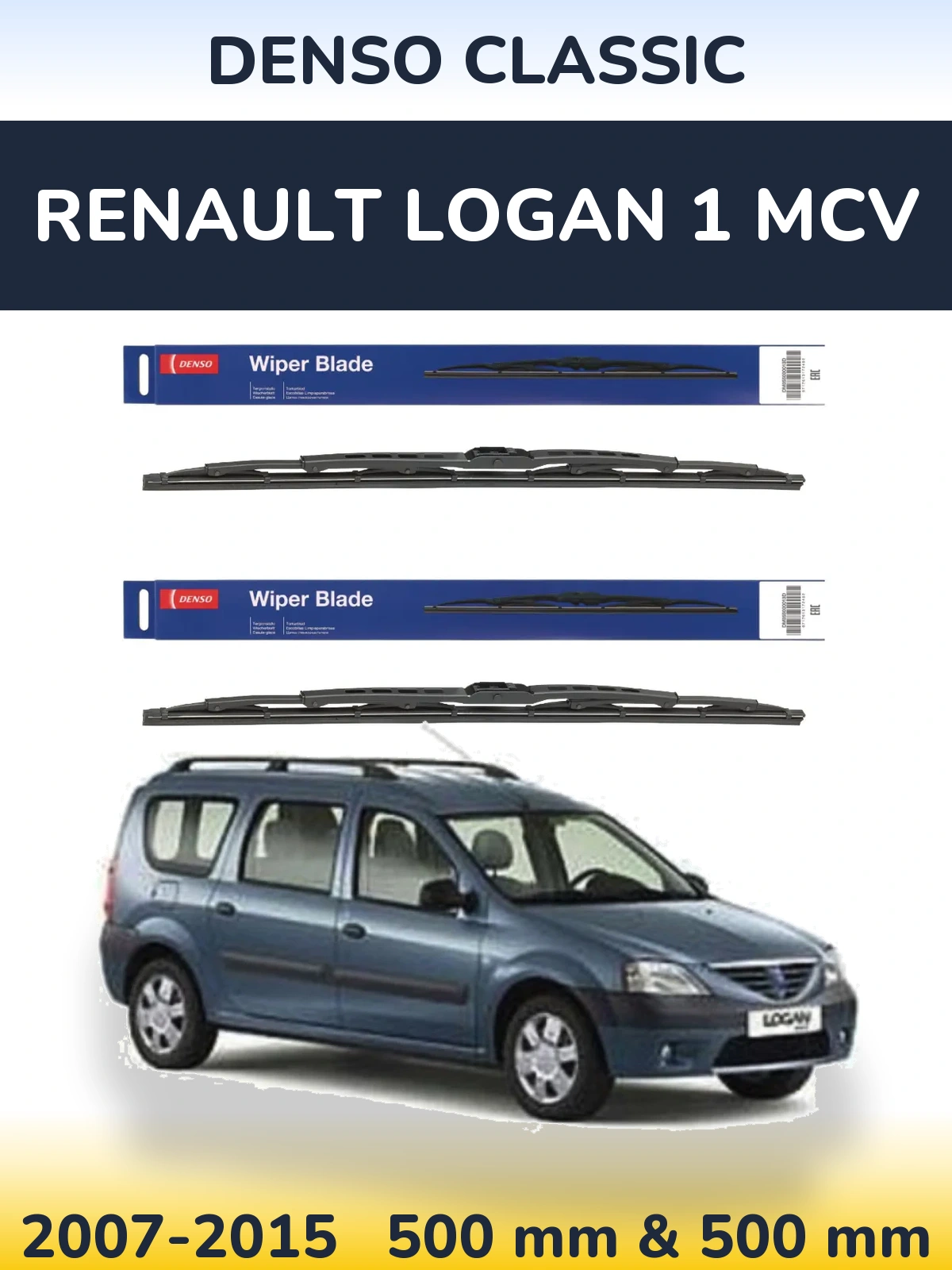 Komplet przednich wycieraczek Denso Classic 500 & 500 mm do Renault Logan 1 MCV 2007-2015