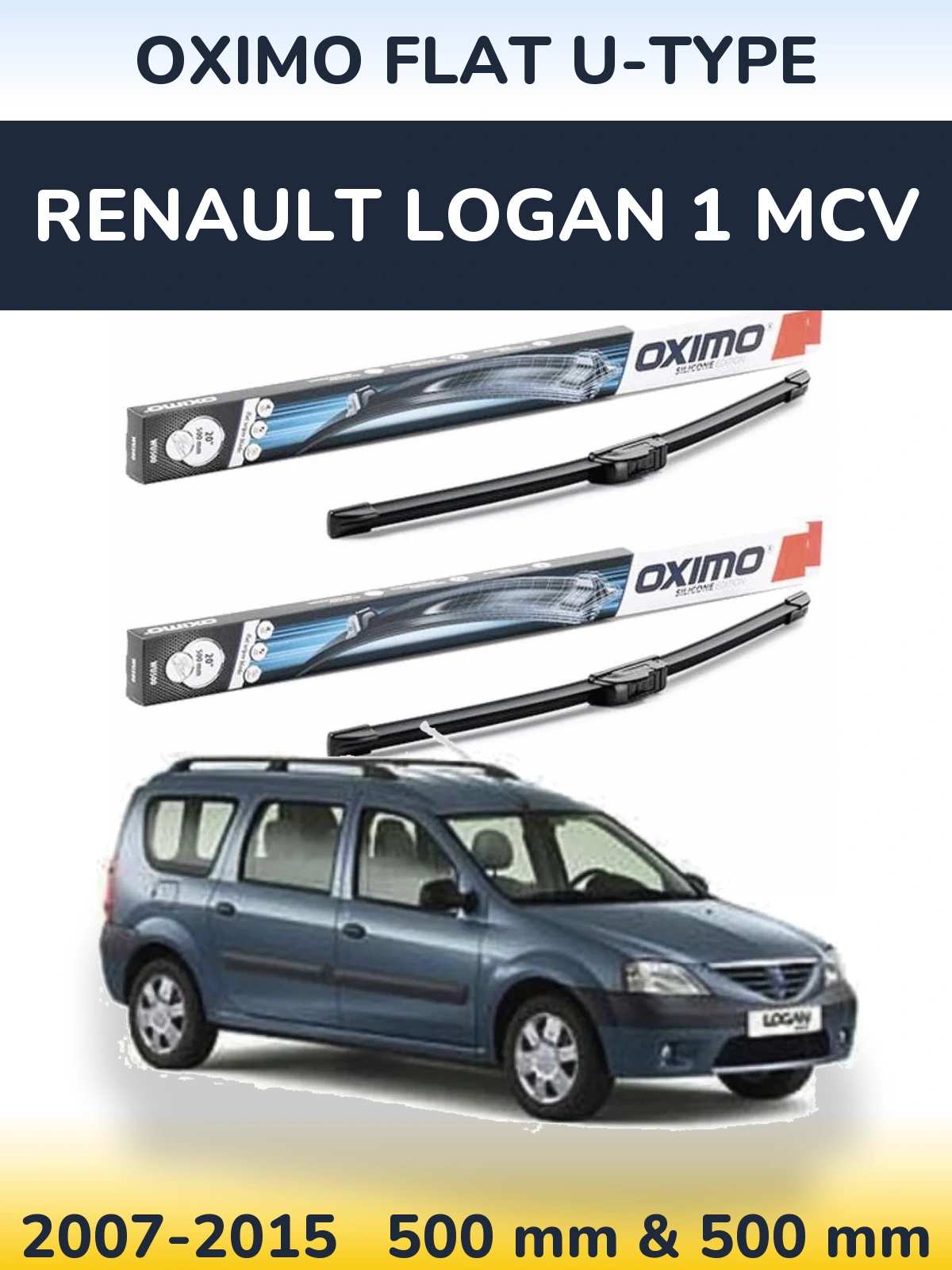 Komplet przednich wycieraczek Oximo Flat U-type 500 & 500 mm do Renault Logan 1 MCV 2007-2015