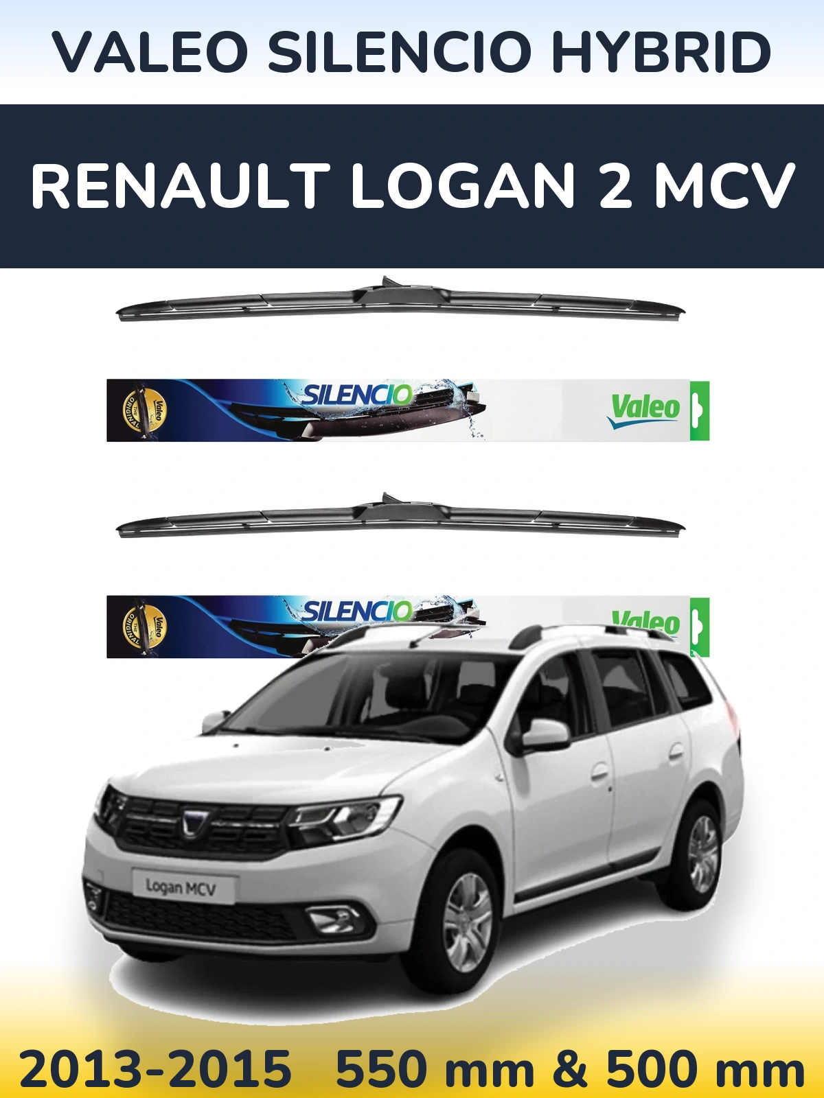 Комплект передних дворников Valeo Silencio Hybrid 550 & 500 мм для Renault Logan 2 MCV 2013-2015