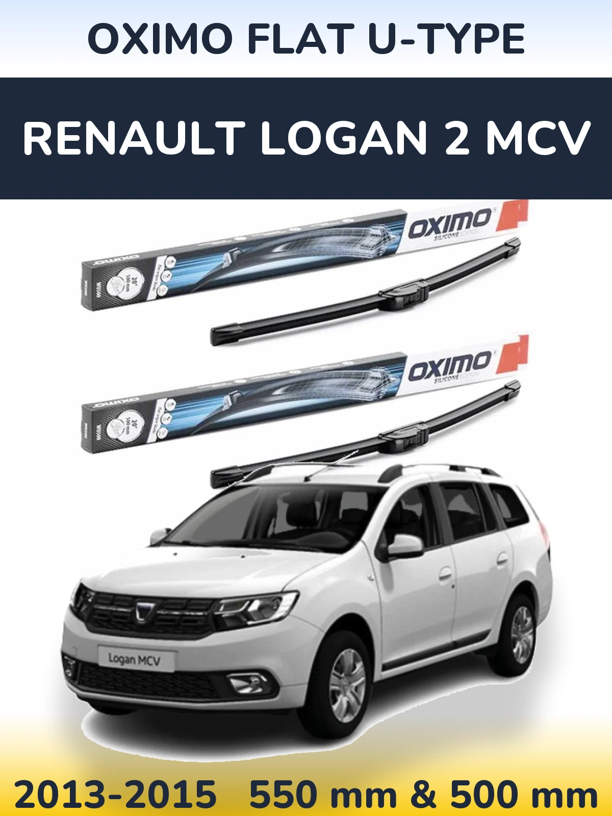 Комплект передних дворников Oximo Flat U-type 550 & 500 мм для Renault Logan 2 MCV 2013-2015