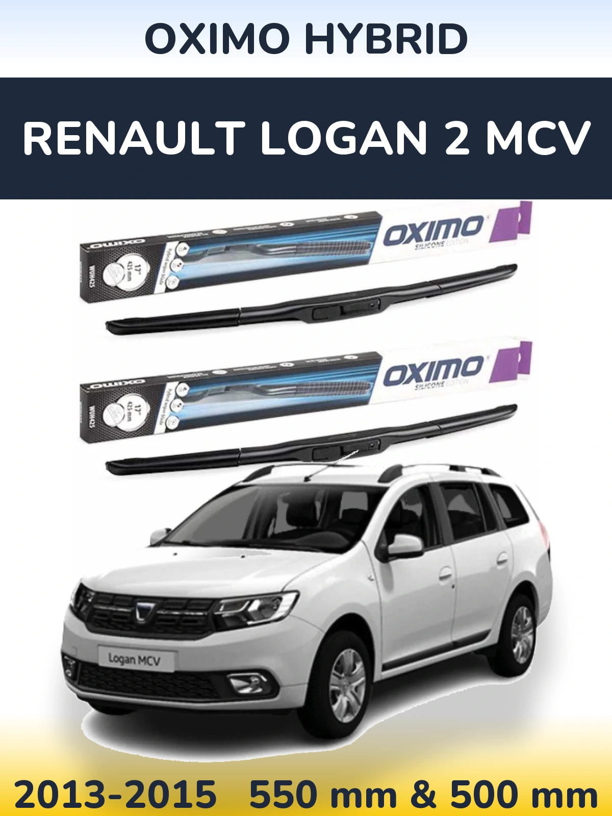 Front wiper blade set Oximo Hybrid 550 & 500 mm for Renault Logan 2 MCV 2013-2015