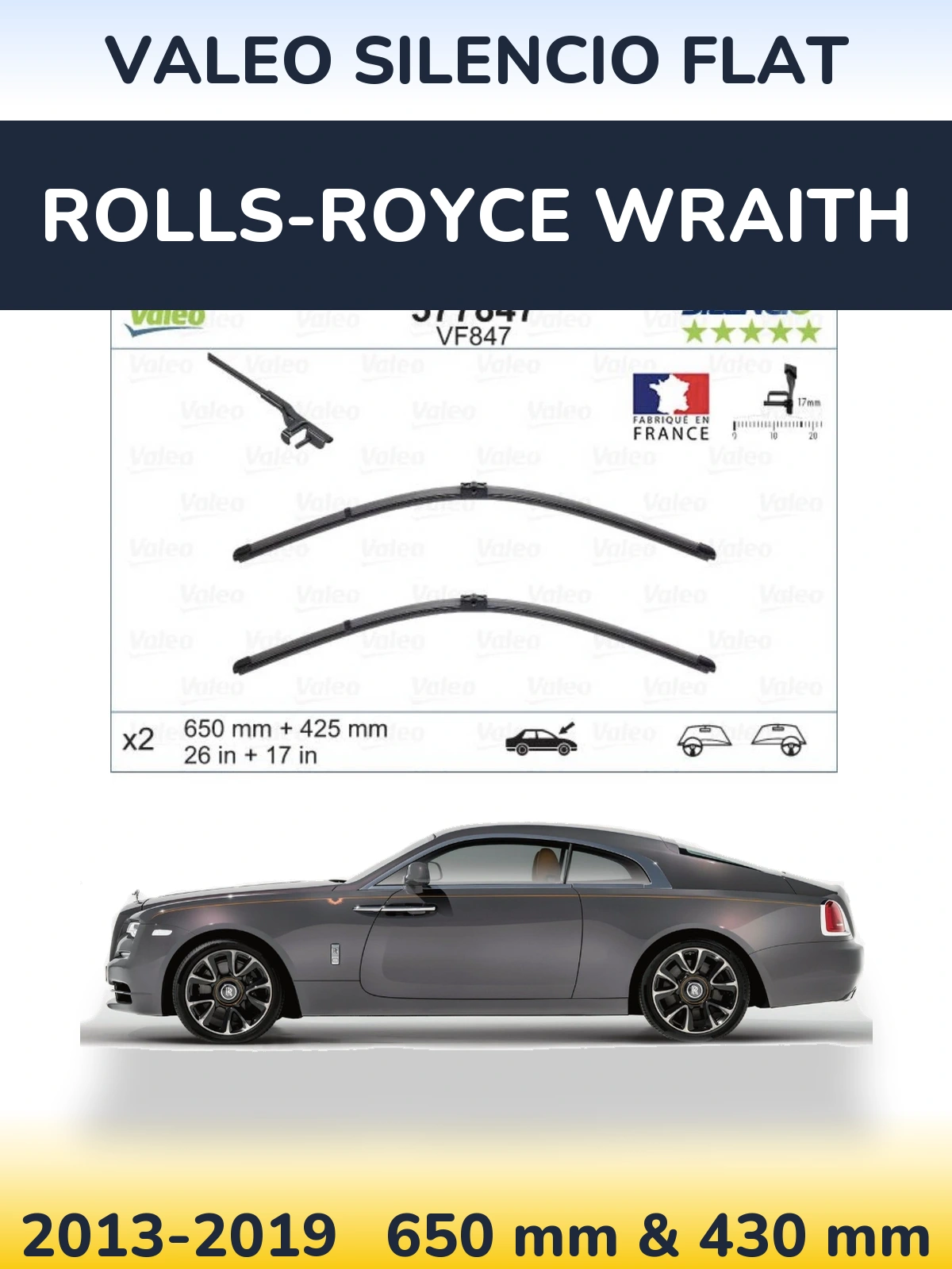 Komplet przednich wycieraczek Valeo Silencio Flat 650 & 430 mm do Rolls-Royce Wraith 2013-2019