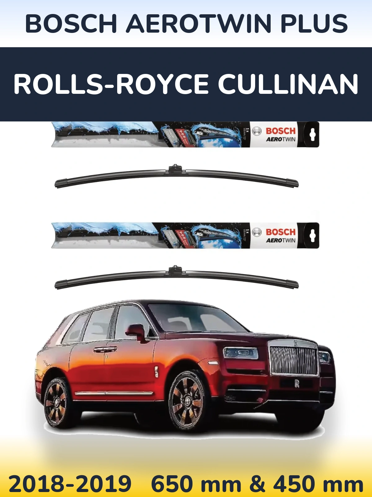 Komplet przednich wycieraczek BOSCH AeroTwin Plus 650 & 450 mm do Rolls-Royce Cullinan 2018-2019