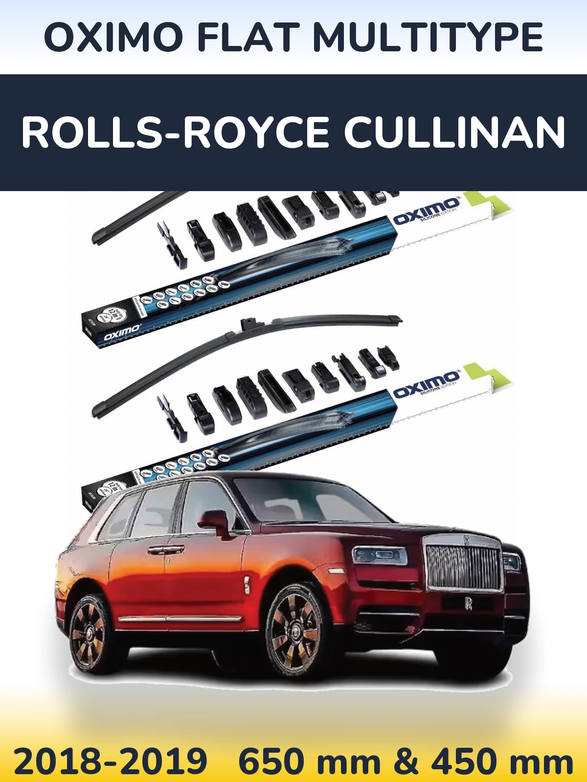 Комплект передних дворников Oximo Flat MultiТипe 650 & 450 мм для Rolls-Royce Cullinan 2018-2019