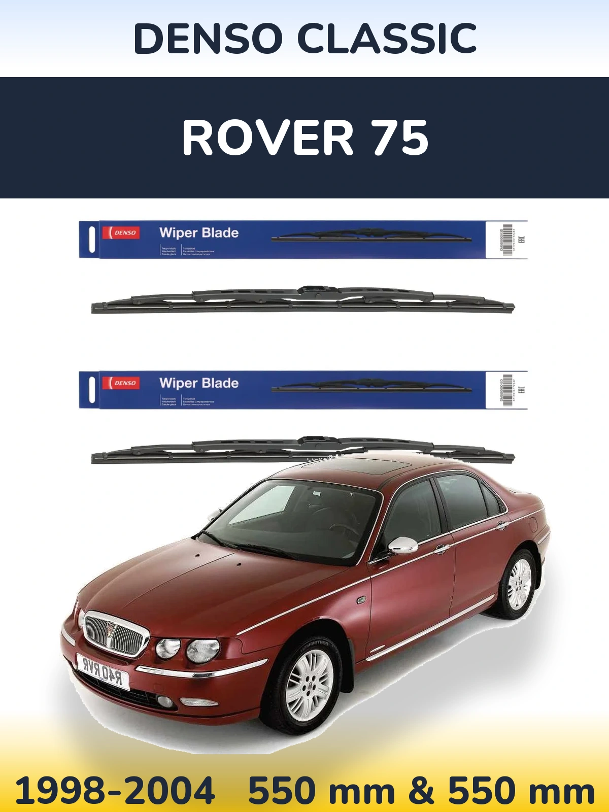 Front wiper blade set Denso Classic 550 & 550 mm for Rover 75 1998-2004