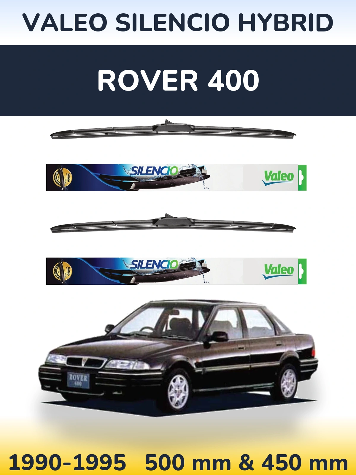 Комплект передних дворников Valeo Silencio Hybrid 500 & 450 мм для Rover 400 1990-1995