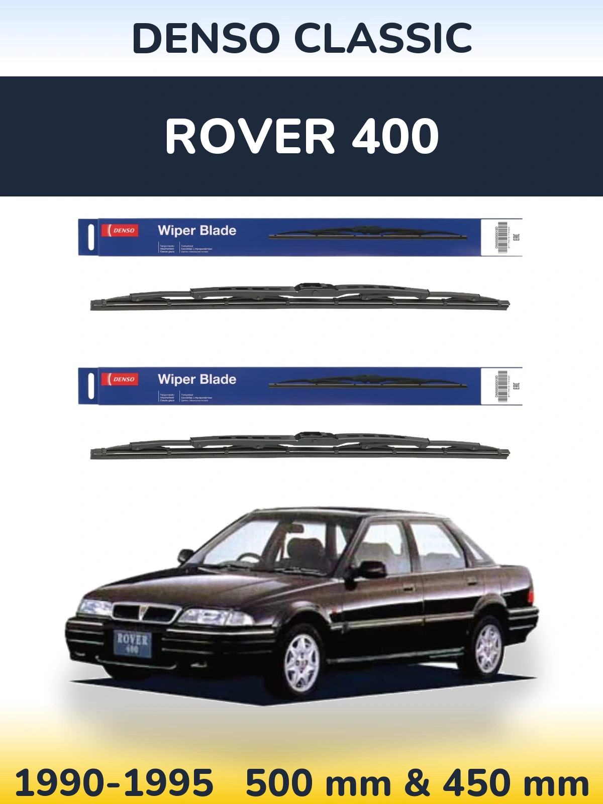 Komplet przednich wycieraczek Denso Classic 500 & 450 mm do Rover 400 1990-1995