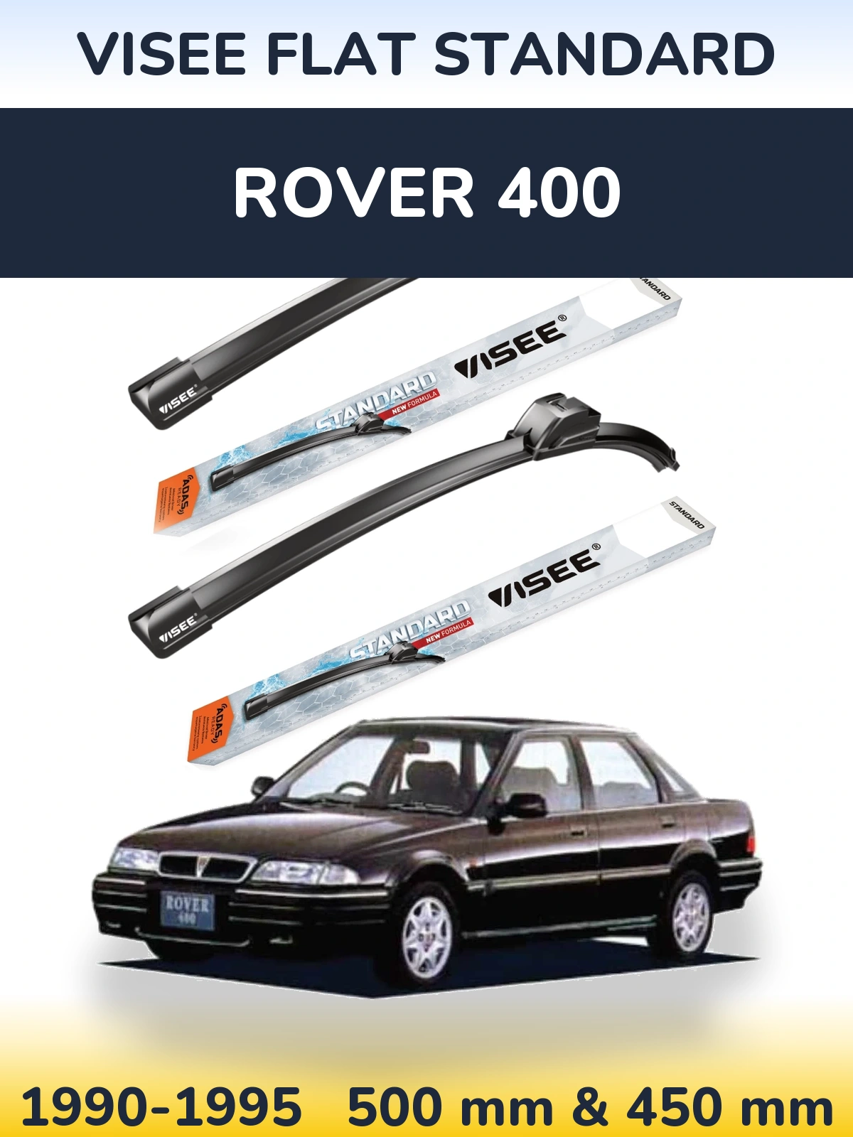 Комплект передних дворников VISEE FLAT STANDARD 500 & 450 мм для Rover 400 1990-1995