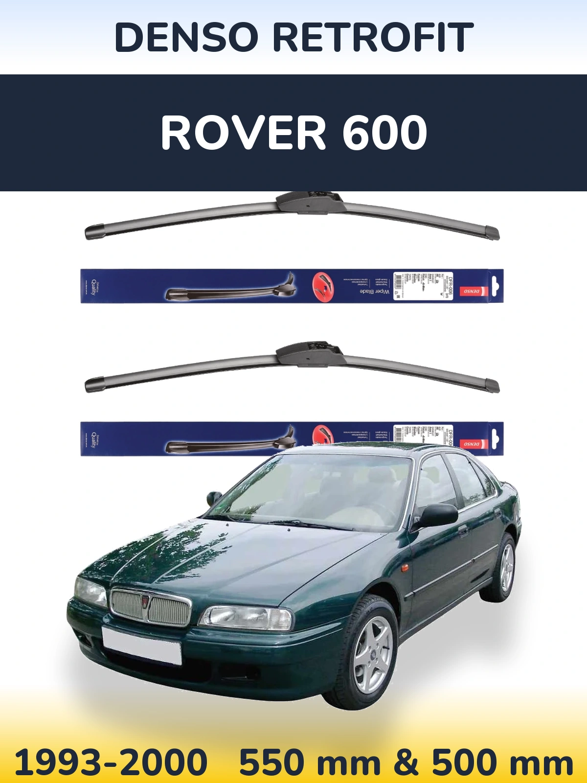 Komplet przednich wycieraczek Denso Retrofit 550 & 500 mm do Rover 600 1993-2000