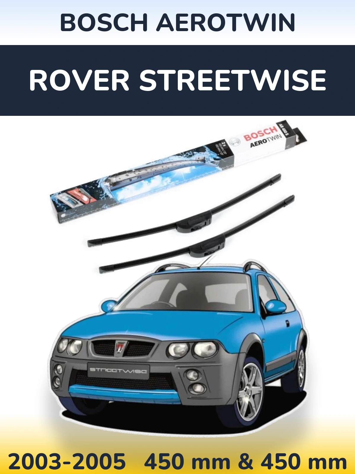 Комплект передних дворников BOSCH AeroTwin 450 & 450 мм для Rover Streetwise 2003-2005