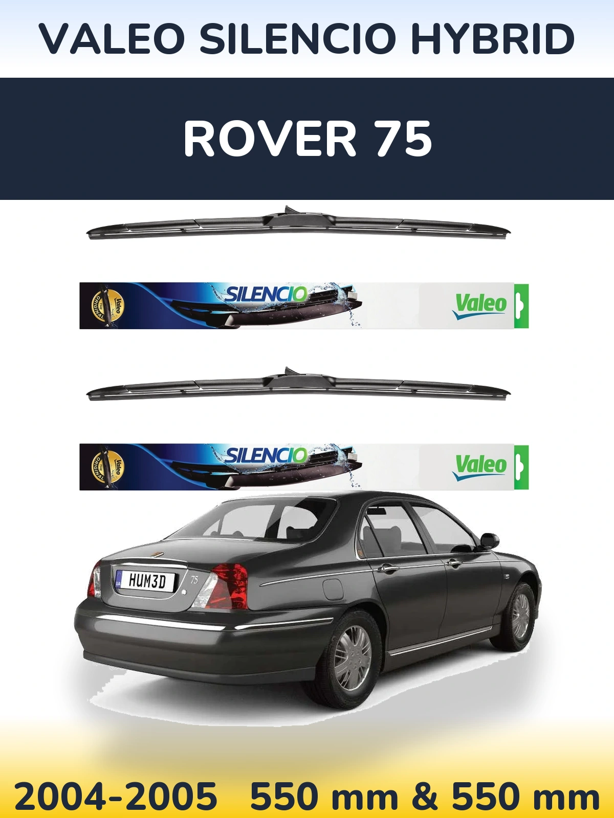 Komplet przednich wycieraczek Valeo Silencio Hybrid 550 & 550 mm do Rover 75 2004-2005
