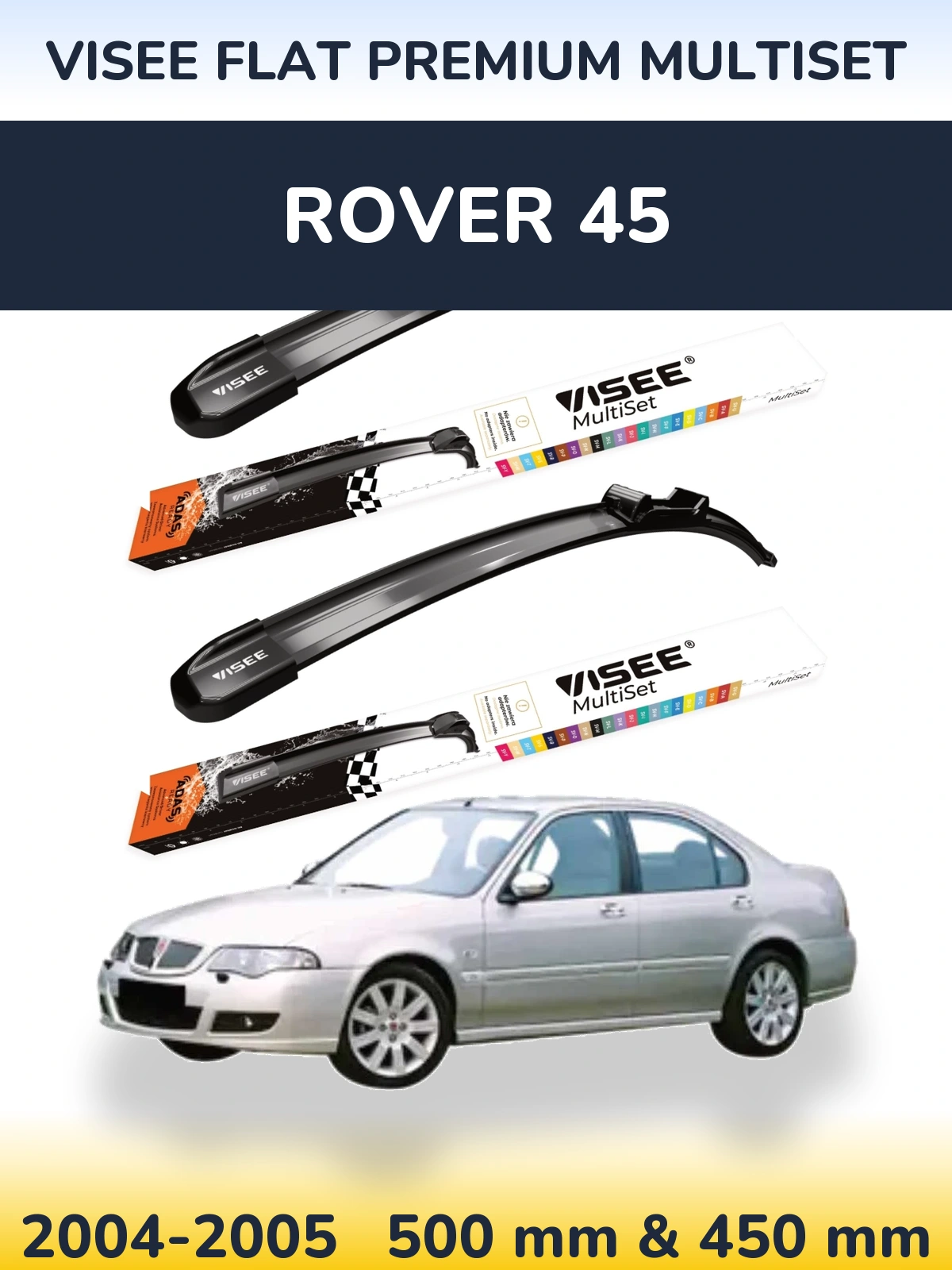 Комплект передних дворников VISEE FLAT PREMIUM MultiSet 500 & 450 мм для Rover 45 2004-2005