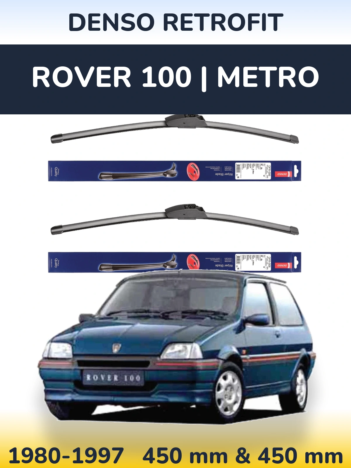 Комплект передних дворников Denso Retrofit 450 & 450 мм для Rover 100 | Metro 1980-1997