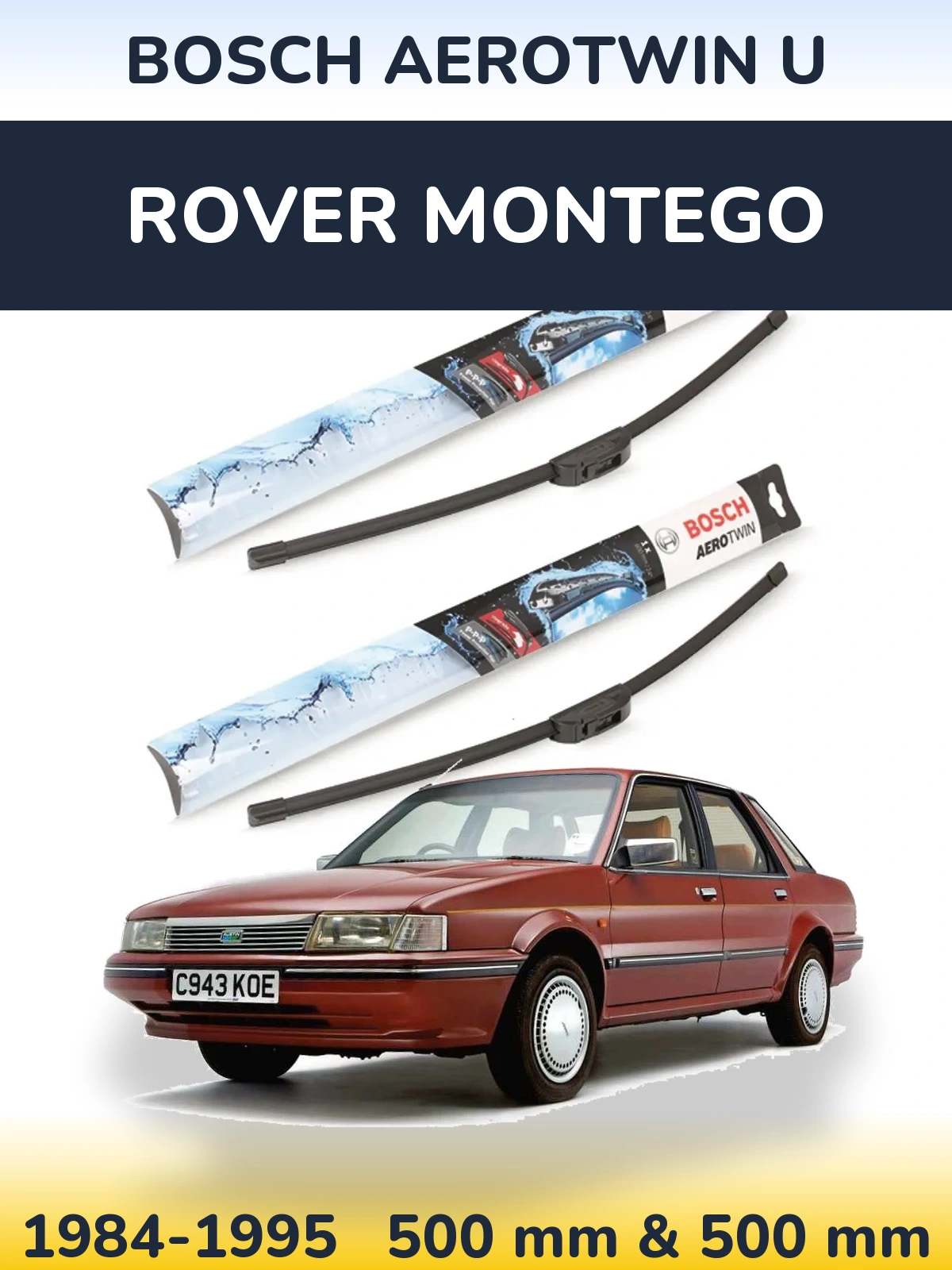 Komplet przednich wycieraczek BOSCH AeroTwin U 500 & 500 mm do Rover Montego 1984-1995