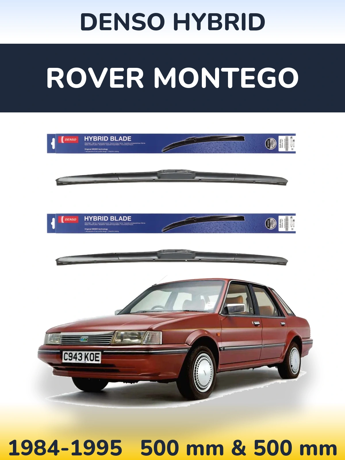 Komplet przednich wycieraczek Denso Hybrid 500 & 500 mm do Rover Montego 1984-1995