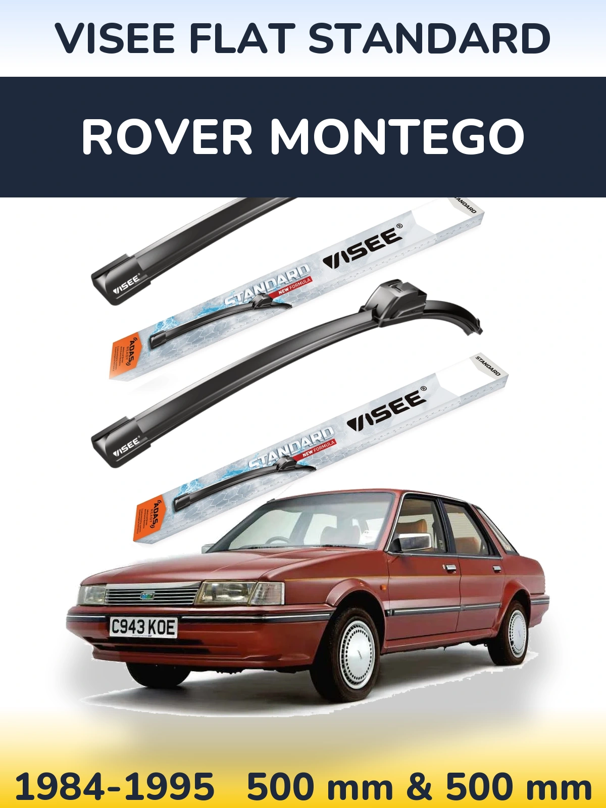 Komplet przednich wycieraczek VISEE FLAT STANDARD 500 & 500 mm do Rover Montego 1984-1995