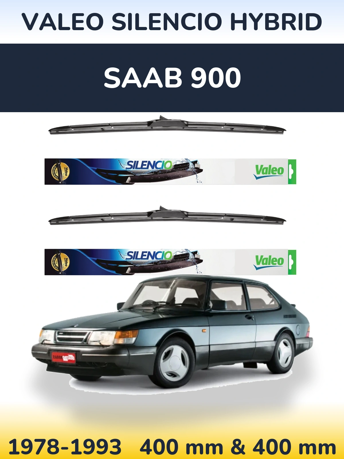 Komplet przednich wycieraczek Valeo Silencio Hybrid 400 & 400 mm do SAAB 900 1978-1993