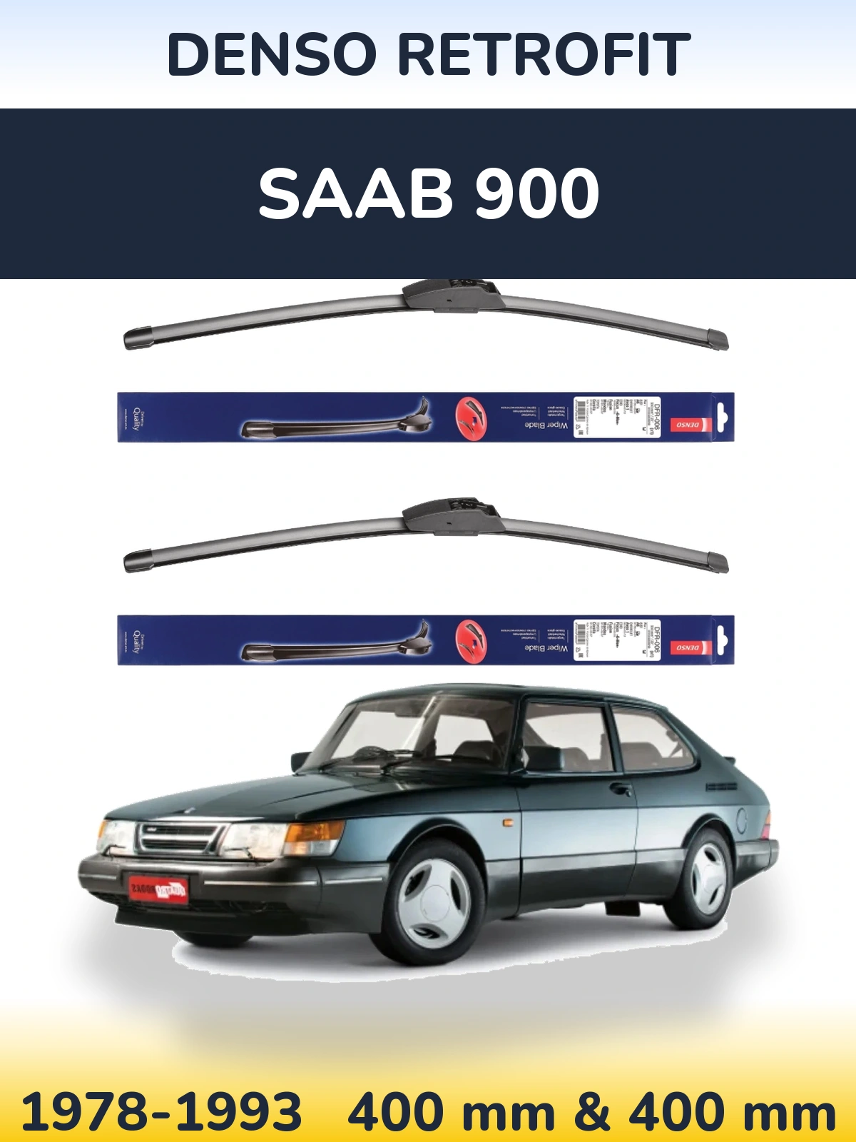 Komplet przednich wycieraczek Denso Retrofit 400 & 400 mm do SAAB 900 1978-1993