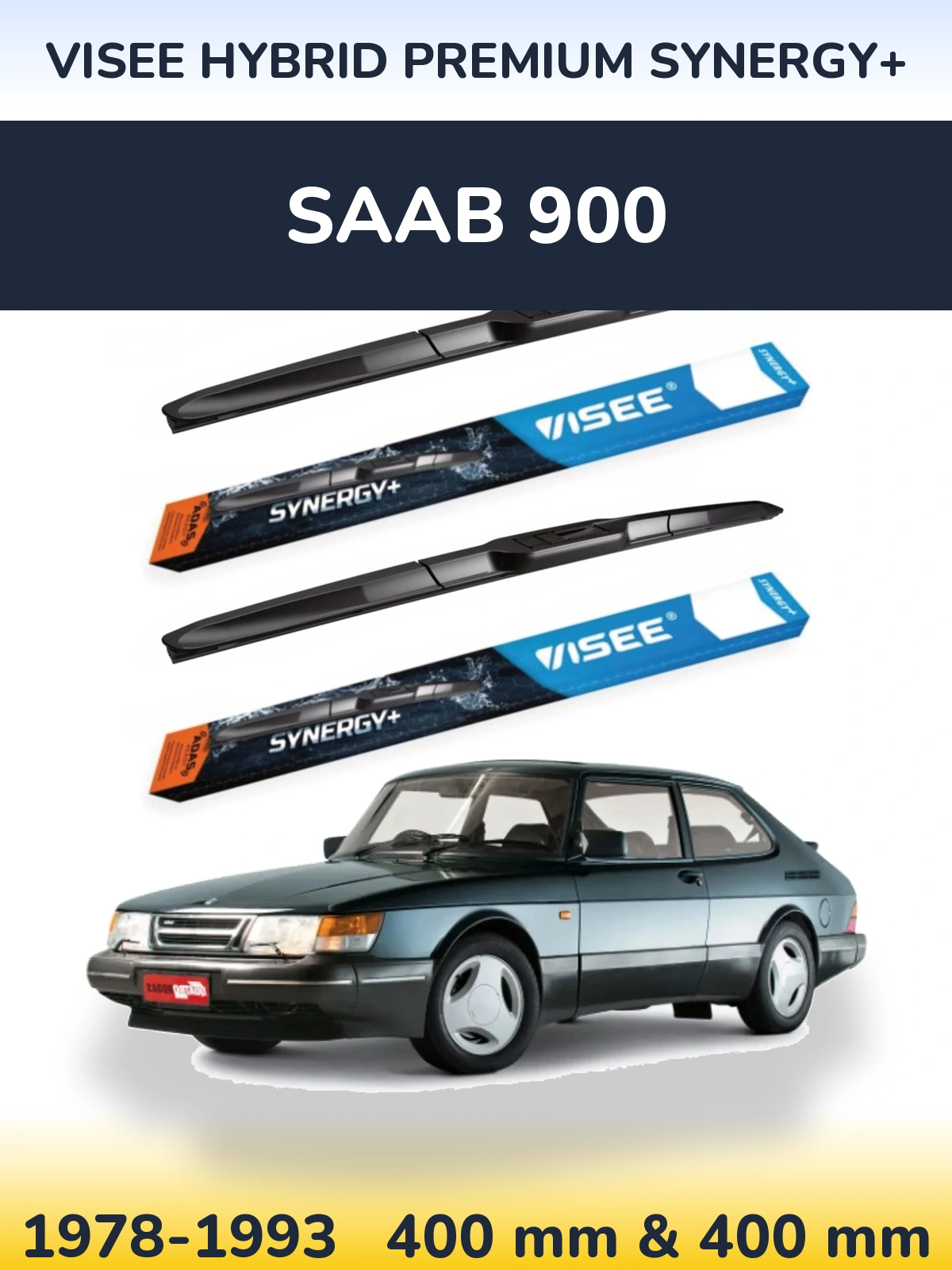 Komplet przednich wycieraczek VISEE HYBRID PREMIUM SYNERGY+ 400 & 400 mm do SAAB 900 1978-1993