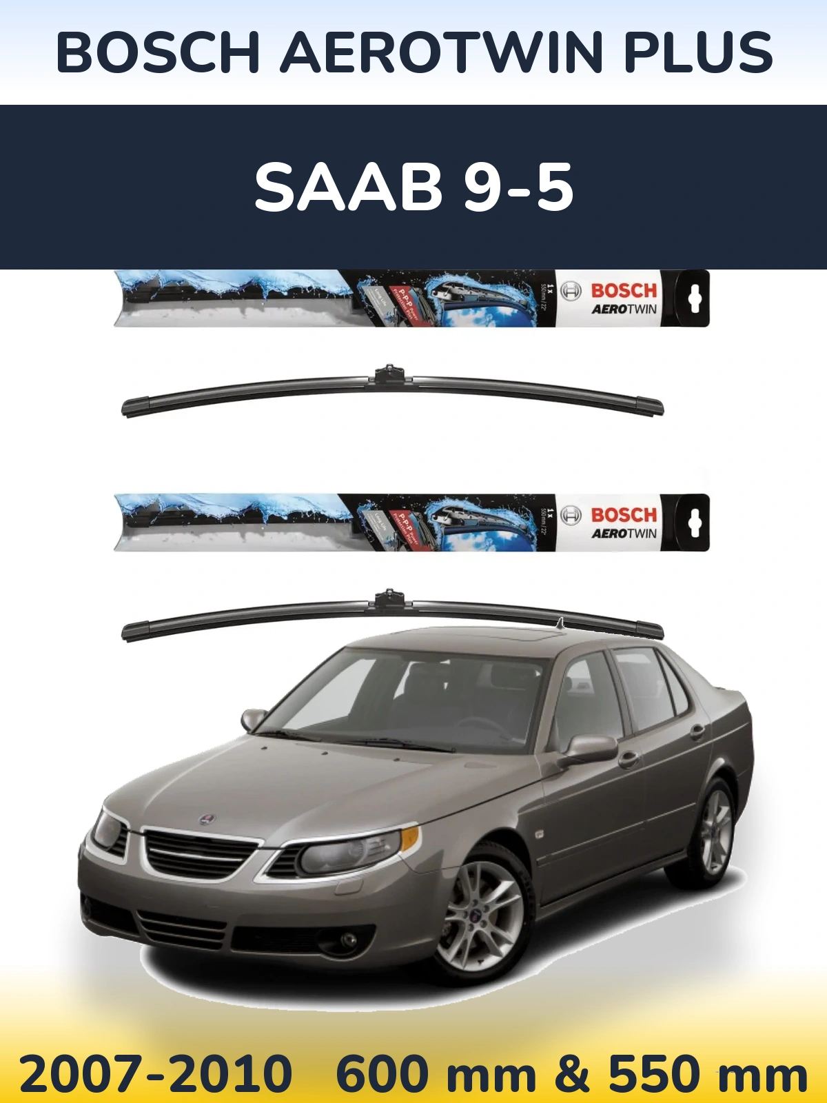 Komplet przednich wycieraczek BOSCH AeroTwin Plus 600 & 550 mm do SAAB 9-5 2007-2010