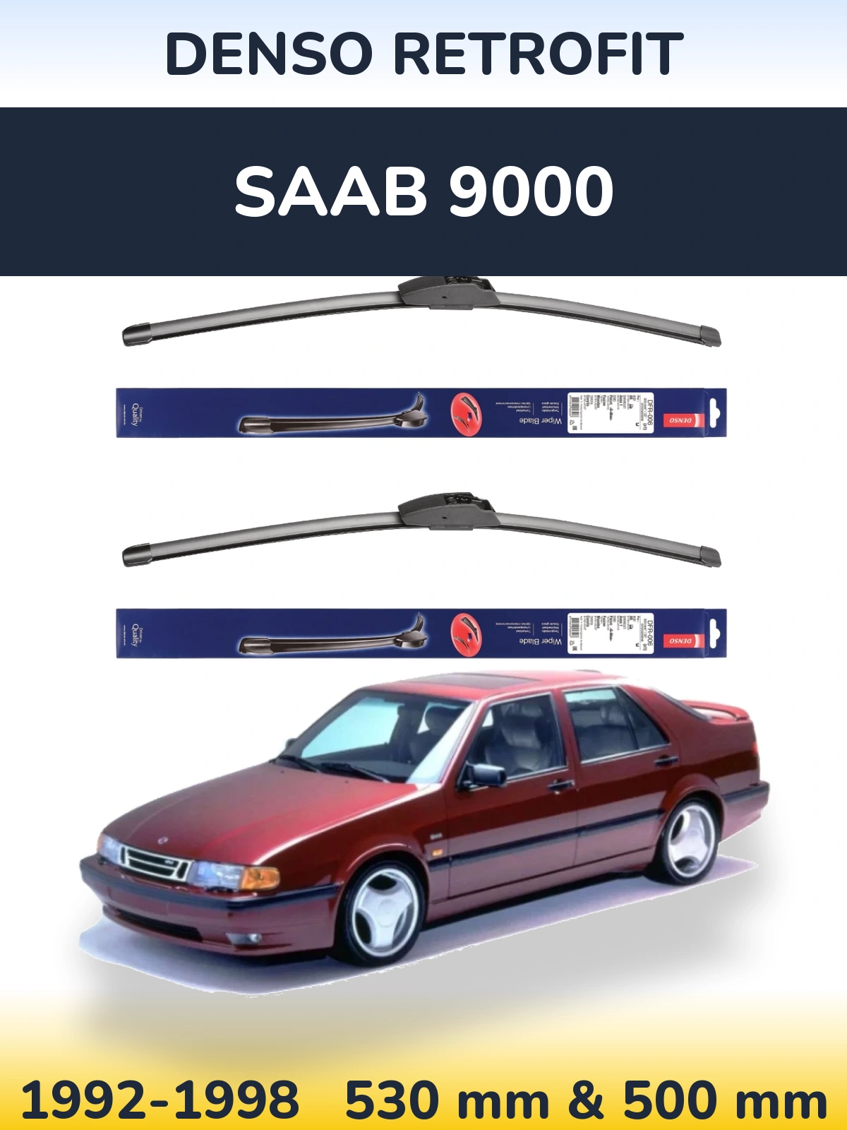 Front wiper blade set Denso Retrofit 530 & 500 mm for SAAB 9000 1992-1998
